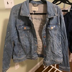 NWOT floral embroidered denim jacket